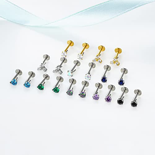 BelezaDosas G23 Titanium Labret Studs Threadless 16G Lip Rook Lobe Tragus Helix Cartilage Push Back Earring Piercing Jewelry - style: 1 pair Sapphire Blue