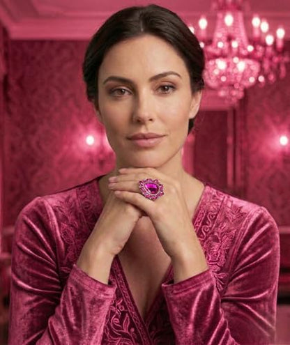 NYFASHION101 Radiant Teardrop Stone Adjustable Cocktail Statement Ring - color: Celestial Fuschia/Gold-Tone