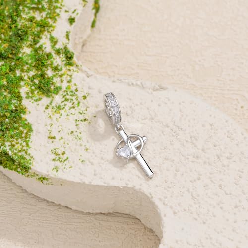 PROESS Initial Cross Charm 925 Sterling Silver Letter A B C Pendant Dangle Charm Beads for Bracelet Initial Cross Jewelry Gifts for Women - style: 4-D
