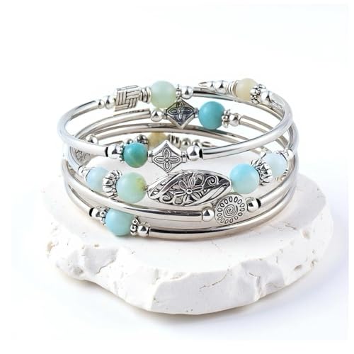 Boho Wrap Beaded Bracelet for Women – Handmade Natural Stone Jewelry – Stainless Steel Adjustable Ethnic Chic Gift - color: Premium Amazon Stone