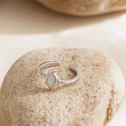 CHIC & ARTSY Women Toe Ring 925 Sterling Silver Animals Toe Ring Dainty Created Opal Toe Ring Adjustable Single Toe Ring for Women Beach Jewelry - color: L-Turtle/Silver