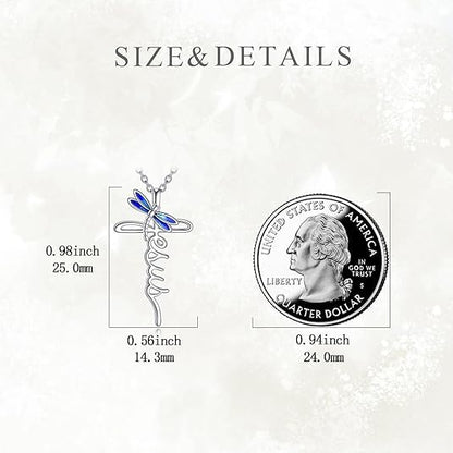POPLYKE Cross Necklace for Women 925 Sterling Silver Cross Pendant Necklace Animal Jewelry Christmas Gifts for Women Mother Grandma - style: Dragonfly Jesus Cross