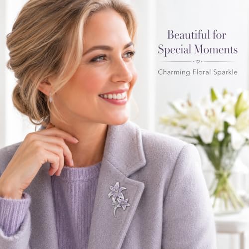 Flower Brooch for Women Rhinestone Pearl Zirconia Flower Lapel Pin Birthday Holiday Gift for Mother Wife Girlfriend - color: 02 Lily-5