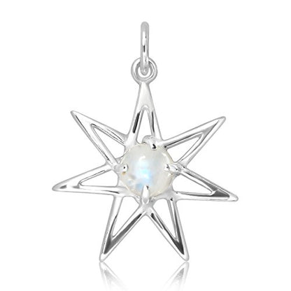 WithLoveSilver 925 Sterling Silver Morning Fairy Star Moon Natural Moonstone Pendant