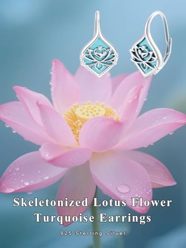 Dorunmo s925 Sterling Silver Western Dangle Drop Earrings Birthday Jewelry Gifts for Women - style: Turquoise+Lotus