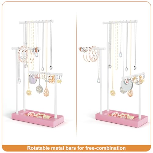 SRIWATANA Pink & White Extra Tall Necklace Holder, Jewelry Display Stand | Sturdy Tall Jewelry Organizer; Chic necklace organizer to Display Long Necklaces, Pendants, Chains Without Tangling - color: Pink & White