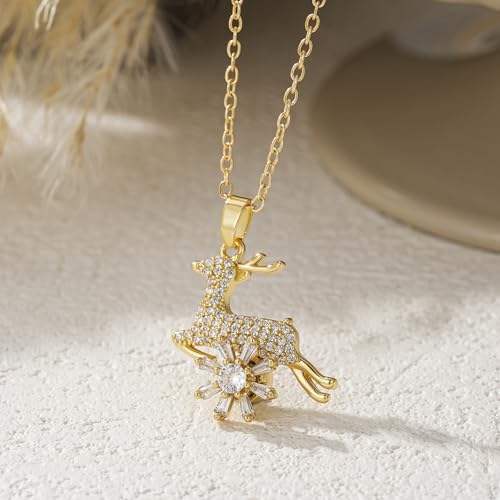 Sunflower Fidget Necklace for Women Gold Moon Necklace Rotating Heart Necklaces Spinning Crystal Flower Anxiety Necklaces Crescent Moons Jewelry Accessories - color: Gold Deer