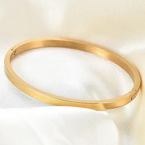 Jude Jewelers 4mm Width Stainless Steel Classic Simple Plain Open Clasp Bangle Bracelet - color: Gold