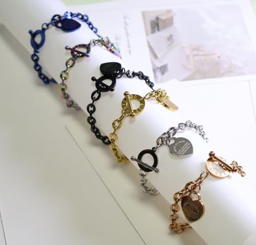 Heart Charm Bracelet Plated 18K Gold/Silver/Rose Gold Bible Scripture Heart Bracelet for Women Jewelry Gift Zircon Her Link Chain OT Clasp Stainless Steel Birthday - color: Blue, size: 7.1 inch