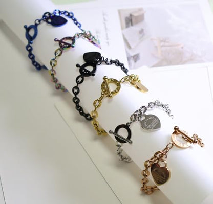 Heart Charm Bracelet Plated 18K Gold/Silver/Rose Gold Bible Scripture Heart Bracelet for Women Jewelry Gift Zircon Her Link Chain OT Clasp Stainless Steel Birthday - color: Blue, size: 7.1 inch