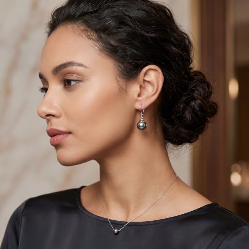 Pearl Leverback Earrings for Women Dangle Round Gemstone Earrings Birthstone Jewelry Gift Anniversary for Her - color: 15 Grey Pearl