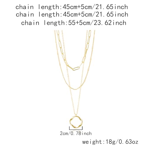 Gmai Layered Necklaces for Women Gold Plated 3/4/5 Piece Adjustable Stackable Necklace Set with Pearl Cross Coin Pendant Dainty Gold Silver Choker Chain Jewelry Gift for Her - style: Circular paperclip pendant