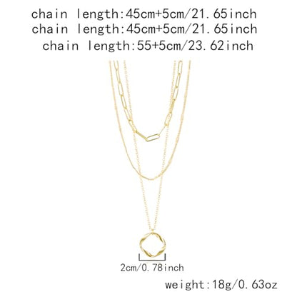 Gmai Layered Necklaces for Women Gold Plated 3/4/5 Piece Adjustable Stackable Necklace Set with Pearl Cross Coin Pendant Dainty Gold Silver Choker Chain Jewelry Gift for Her - style: Circular paperclip pendant