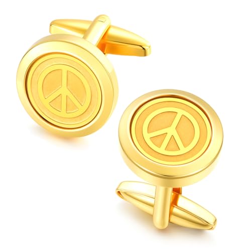 Cuff Links Mens Personalized Classic Round Cufflink Wedding Shirts Cufflinks for Men Jewelry Gifts - style: Peace sign