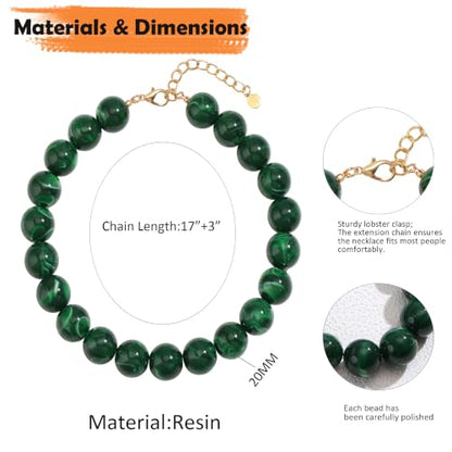 Chunky Necklaces for Women Trendy 20MM Large Resin Beaded Necklace Bold Statement Chunky Choker Necklace Boho Beads Summer Beach Jewelry - color: Emerald