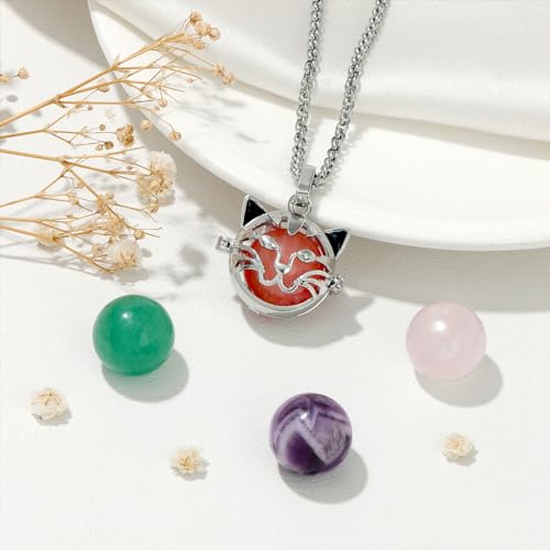 Raicegs Heart Shaped Crystals and Healing Stones 7 Chakra Crystal Necklace 0.8 inch Heart Gemstones Natural Stones Necklaces for Women Spiritual Gift for Women Teen - style: 4PCS-CAT
