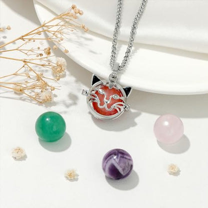 Raicegs Heart Shaped Crystals and Healing Stones 7 Chakra Crystal Necklace 0.8 inch Heart Gemstones Natural Stones Necklaces for Women Spiritual Gift for Women Teen - style: 4PCS-CAT