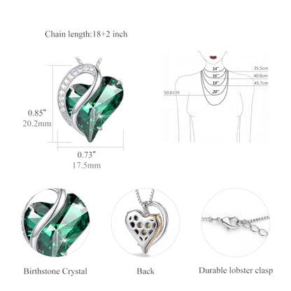 Crystal Heart Necklace for Women - Quietrose Faceted Crystal Heart Pendant with Sparkle Accents, Silver-Tone Curved Frame, 0.85" x 0.73", 18+2" Adjustable Chain, Elegant Gift for Her - color: Emerald Green - Song of Life