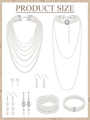 BBTO 8 Pcs Pearl Necklace and Earring Set for Women Faux Pearl Bracelet Costume Jewelry Set for Wedding Bridal Shower Party - style: Charming Style
