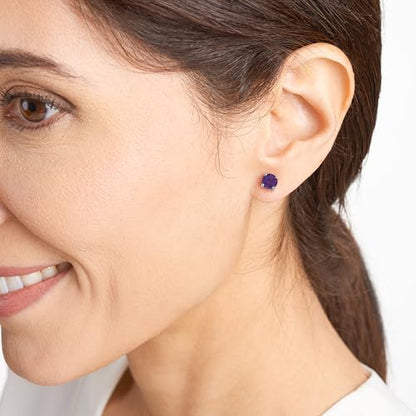 Amazon Essentials Sterling Silver Round Birthstone Stud Earrings - color: Purple Amethyst, February