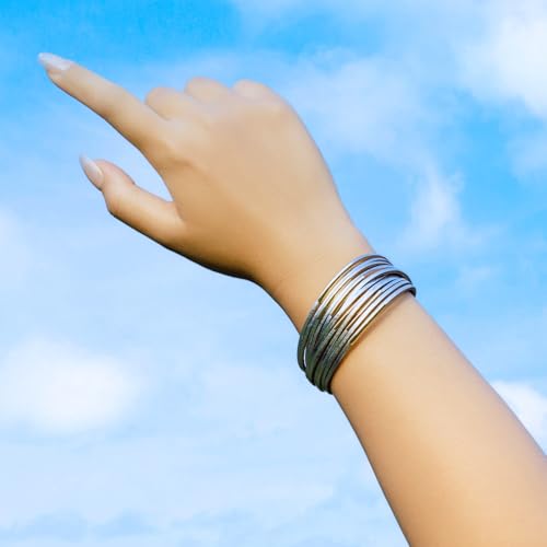 Gold Tube Leather Wrap Bracelets Boho Chunky Stackable Layered Western Cuff | Stacked Bohemian Cool Magnetic Clasp Bangles Statement Cowgirl Hippie Country Festival Accessories for Women Trendy - color: Silver