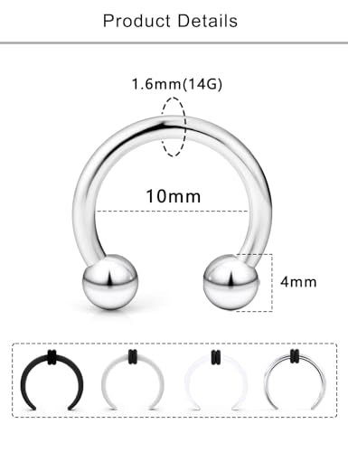 Lcolyoli Large Septum Rings 16G 14G 12G 10G 8G 6G PA Ring Internally Threaded Spike Horseshoe Barbell Stainless Steel & Acrylic Plastic Pincher Tapers C Shape Buffalo Stretcher Expander for Women Men - color: 14G