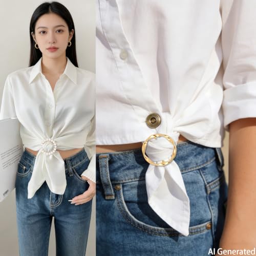8PCS Scarf Ring Clip T-shirt Ties Clips for Women Fashion Metal Corner Knotted Clip Buckle Clothing Ring Wrap Holder