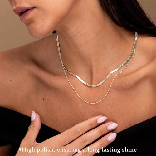 3PCS Gold Necklaces for Women,Chunky Statement Gold Plated Necklace Stack Layered Sterling Silver Herringbone Chains for Women Dainty Trendy Silver Chains Stacked Jewelry Gifts - color: silver-2pc Chain