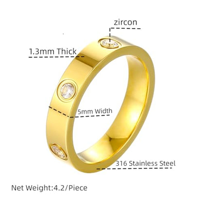 YCSLYW Ladies Stainless Steel Ring Love Friendship Ring Golden high polishing, low allergy Wedding Jewelry Valentine's Day Birthday Gift, 5-10 - color: Love Gold, size: 5