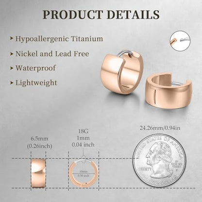 Limerencia Implant Grade Titanium Chunky Wide Huggie Hoop Earrings | Hypoallergenic,G23 Pure Titanium,Waterproof,Thick Huggie for Sensitive Ears - color: Rose Gold