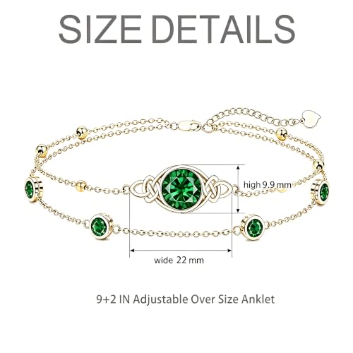 Midari 18K Gold Irish Infinity Celtic Knot Birthstone Layed Anklet Bracelet with 12 Months Birthstone Birthday Jewelry Gifts for Women Mom - color: 05-Emerald, size: Anklet 9"-11"