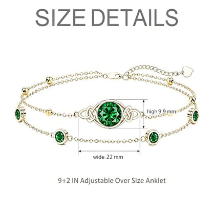 Midari 18K Gold Irish Infinity Celtic Knot Birthstone Layed Anklet Bracelet with 12 Months Birthstone Birthday Jewelry Gifts for Women Mom - color: 05-Emerald, size: Anklet 9"-11"