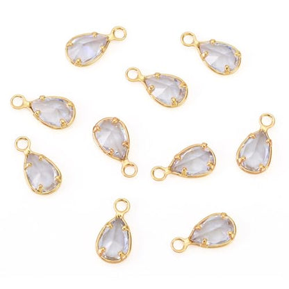 FASHEWELRY 10Pcs Teardrop Cubic Zirconia Charms Real 18K Gold Plated Crystal Water Drop Pendants Clear Faceted Brass Charms for DIY Bracelet Necklace Earring Jewelry Craft Making Supplies - color: Clear