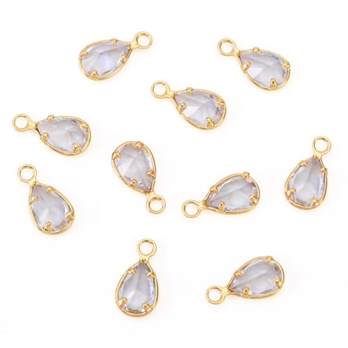 FASHEWELRY 10Pcs Teardrop Cubic Zirconia Charms Real 18K Gold Plated Crystal Water Drop Pendants Clear Faceted Brass Charms for DIY Bracelet Necklace Earring Jewelry Craft Making Supplies - color: Clear