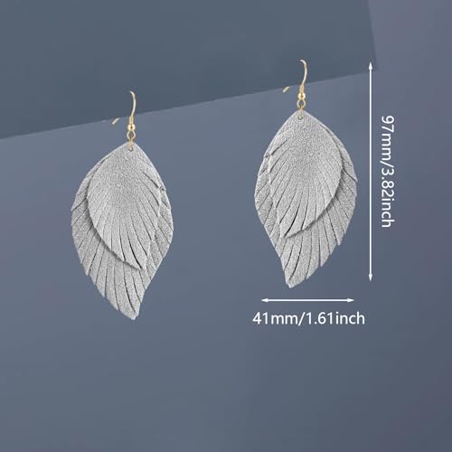 Genuine Leather Handmade Fringe Feather Lightweight Dangle Drop Earrings Teardrop Tassel Hook Earrings for Women - style: 3 Off White