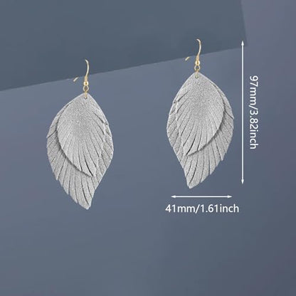 Genuine Leather Handmade Fringe Feather Lightweight Dangle Drop Earrings Teardrop Tassel Hook Earrings for Women - style: 3 Off White