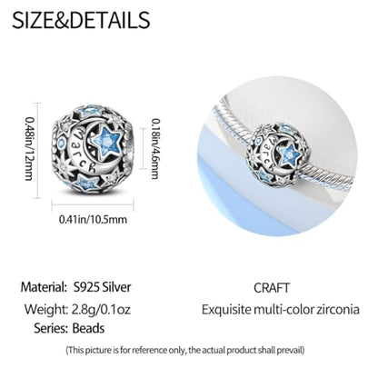 Star Moon 925 Sterling Silver Birthstone Charm for Bracelet Women Jewelry - color: March