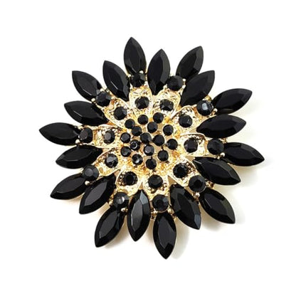 Rhinestone Sunflower Brooch Pin Red Pink Flower Brooch Stylish Crystal Brooch Elegant Clothing Hat Bag Accessories Jewerly for Women - color: Black