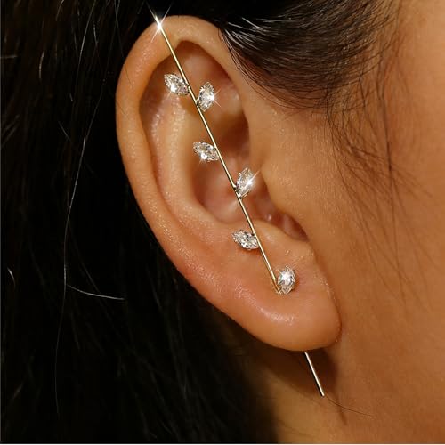 Gold Hook Earring for Women Rhinestone Ear Wrap Crawler Hook Earring Helix Hook Earrings Crystal Oreylo Earrings Bridal Wedding Sparkling Jewelry for Women