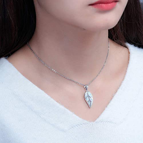 CiNily Opal Leaf/Flower Pendant Necklace for Women Silver Plated Jewelry Gift - color: white