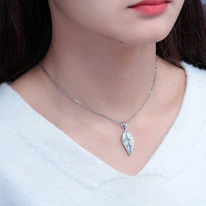 CiNily Opal Leaf/Flower Pendant Necklace for Women Silver Plated Jewelry Gift - color: white