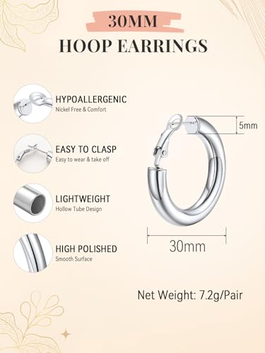 FaithHeart Silver/Black/Gold Stainless Steel Chunky Hoop Earrings for Women | Hypoallergenic Lightweight Hoop Earrings, Trendy Statement Thick Hoop, 20/30/40/50/60/70/80mm - color: Silver, size: 30mm