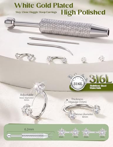 ORAZIO Half Huggie Earrings Jacket Pack for Women Backless Hoop Earring 18G | Hypoallergenic Surgical Steel Arc Hoop Backless No Back Stacks Set Small CZ Screwback Studs Jewelry Gift for Women Men Trendy - color: Silver Plated-Style1 Star
