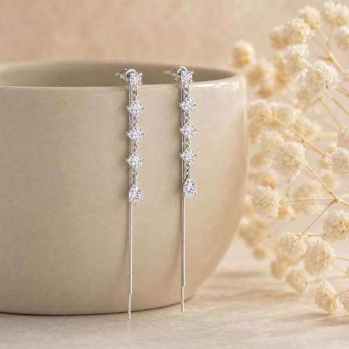 Silver Dangle Earrings Women Dangling Drop Bridesmaid Wedding Prom Jewelry - color: Silver cz tassle drop