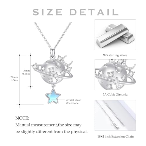 Dragonfly Necklace 925 Sterling Silver Moonstone Necklace Rainbow Stone Dragonfly Jewelry Christmas Birthday Gifts for Women Mom Her - style: Galaxy Planet with Moonstone