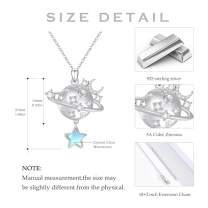 Dragonfly Necklace 925 Sterling Silver Moonstone Necklace Rainbow Stone Dragonfly Jewelry Christmas Birthday Gifts for Women Mom Her - style: Galaxy Planet with Moonstone