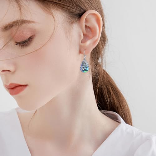 POPLYKE Dragonfly Butterfly Hummingbird Sunflower Earrings 925 Sterling Silver Abalone Shell Moonstone Leverback Earrings Jewelry - style: Hummingbird