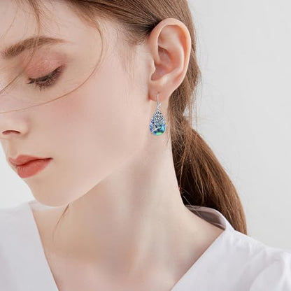 POPLYKE Dragonfly Butterfly Hummingbird Sunflower Earrings 925 Sterling Silver Abalone Shell Moonstone Leverback Earrings Jewelry - style: Hummingbird