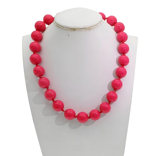 JNF Chunky Beaded Necklaces Women Large Big Ball Bead Choker Necklace Bold Statement Beads jewelry Gift - color: fuchsia beaded