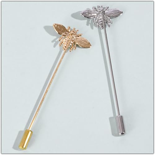 Dreuyet Simple Gold Silver Plated Long Brooch Pins with Cute Animal Antlers Leaves Plant Bees Rabbits Rose Flower Feather Brooch Jewelry for Women Men Elegant Suit Collar Lapel Pin - style: Bee